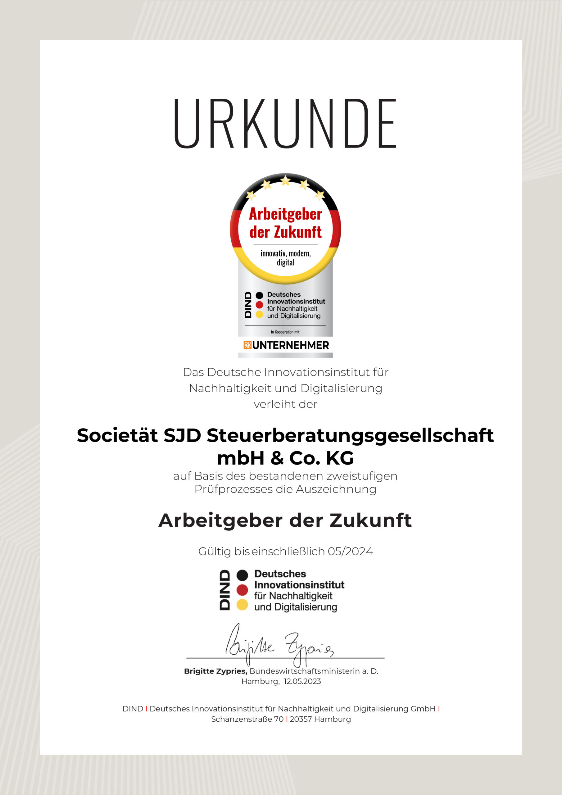 Arbeitgeber der Zukunft Urkunde